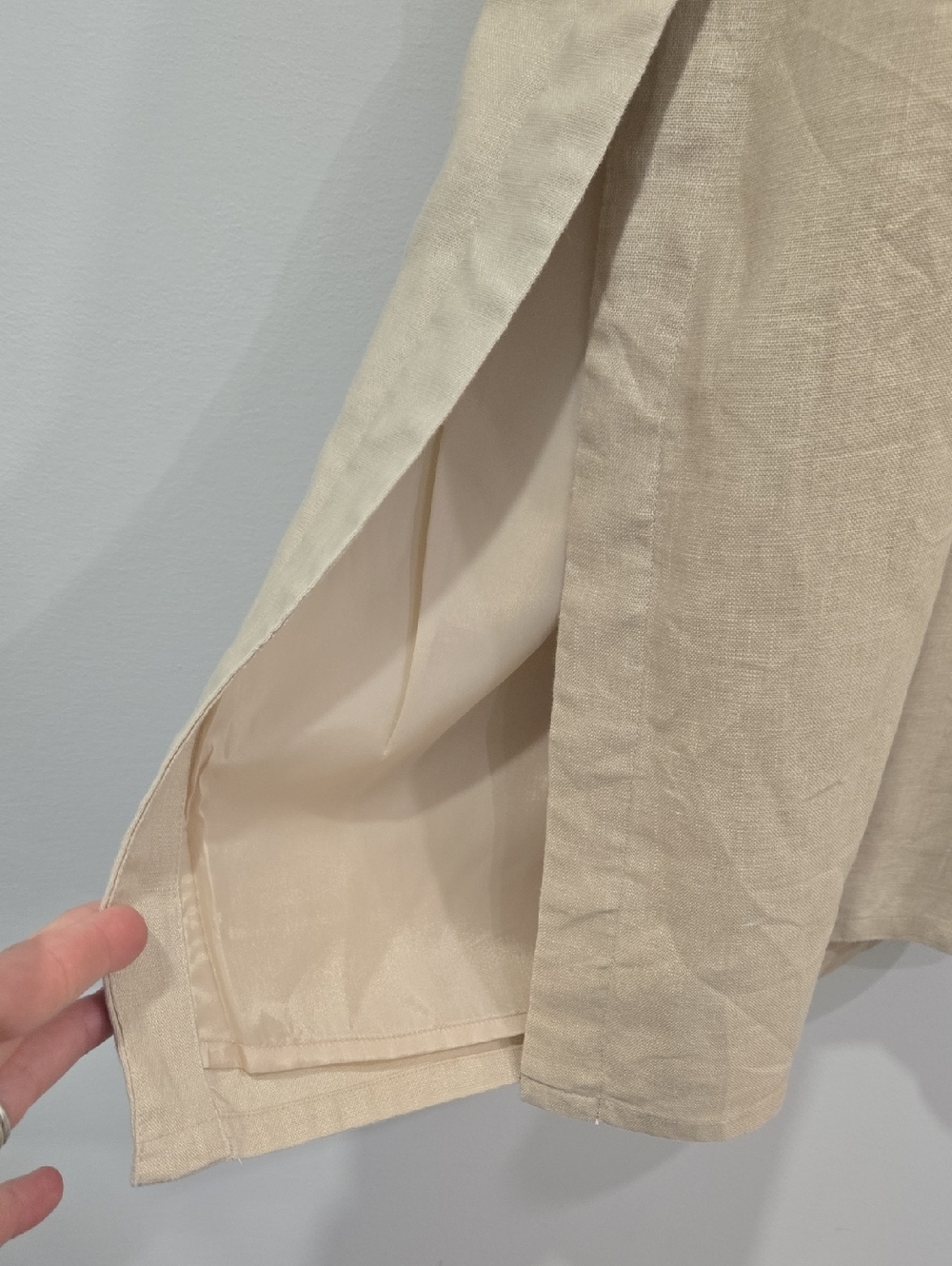 Retro 90's Beige Linen Square-Neck Ralphcore Normcore Midi Dress - Picture 9 of 10